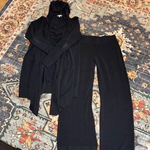 CAbi Black Wide Leg Pants & Hooded Cardigan Set